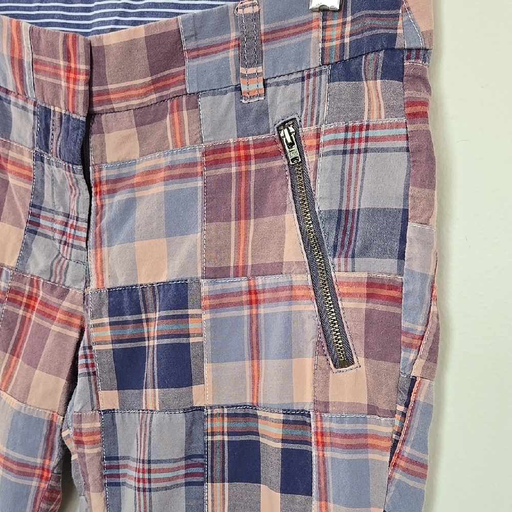 J. Crew Pants Size 2 City Fit Capris Y2K Madras Plaid Patchwork Ankle Zips - Picture 3 of 10